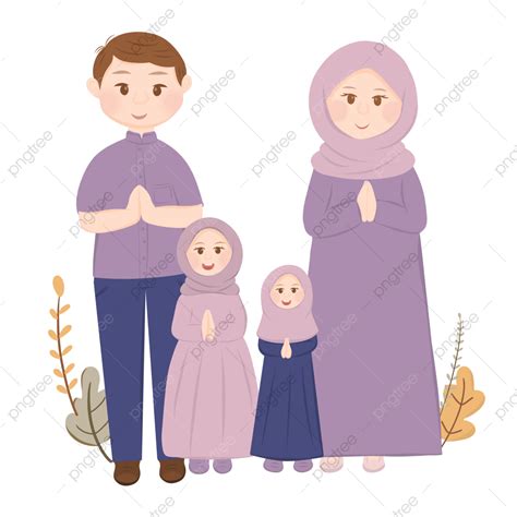 Gambar Keluarga Muslim Dengan Dua Orang Anak Perempuan Muslim