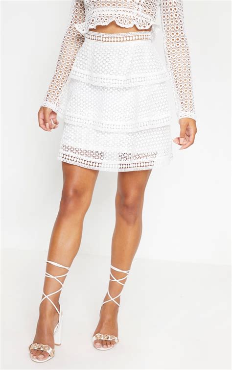 white crochet tiered frill mini skirt prettylittlething usa