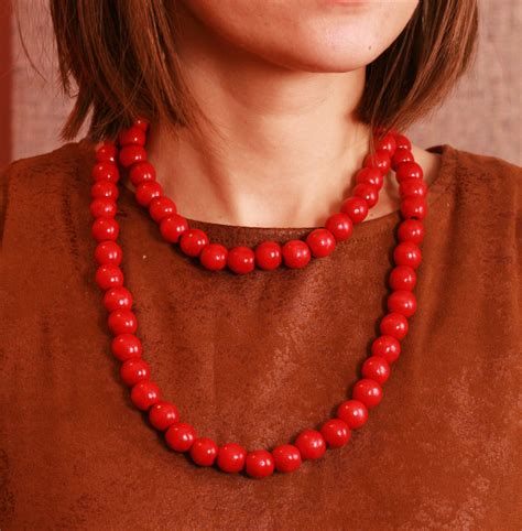 Long Red Necklace Wooden Bead Necklace Handmade Ukrainian Etsy