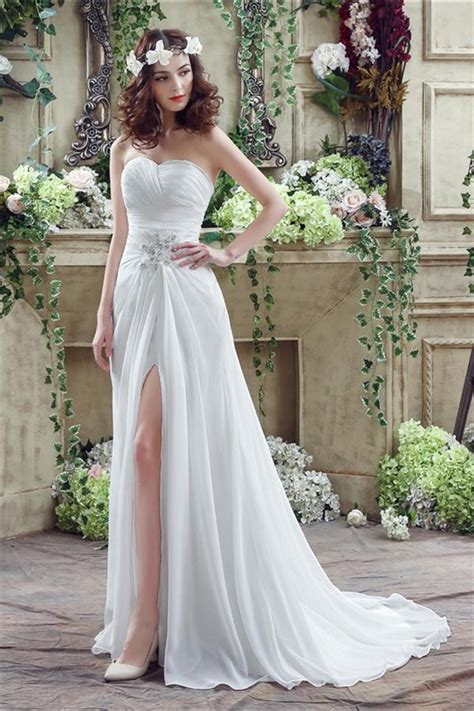 Great savings free delivery / collection on many items. Elegant Strapless Sweetheart High Slit Chiffon Destination ...