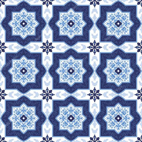 Portuguese Azulejo Tiles Seamless Patterns Stock Vector Image By