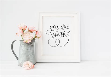 You Are Worthy Art Print | Hand lettered wall art, 8x10 printable art ...
