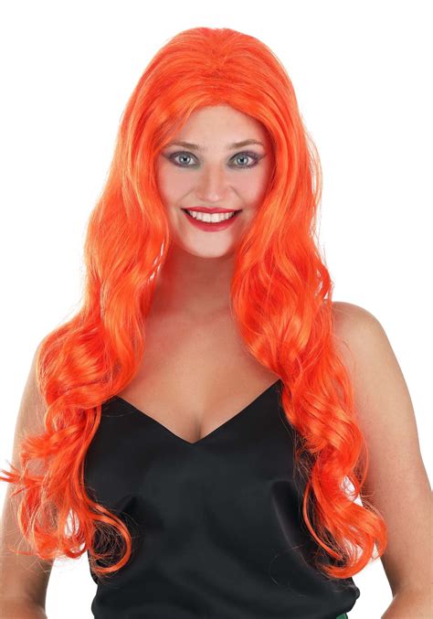 Long Wavy Orange Womens Wig