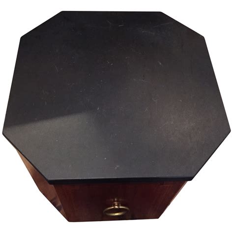 Tables Vintage Small Octagonal End Table With Slate Top Brass Ring