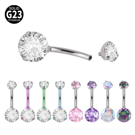 1pc G23 Titanium Double Round Cz Square Cz Heart Cz Prong ชุด Belly ปุ่มสะดือแหวน Belly Piercing