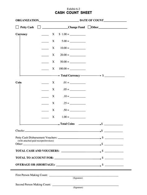 Cash Count Sheet Fill And Sign Printable Template Online Us Legal Forms