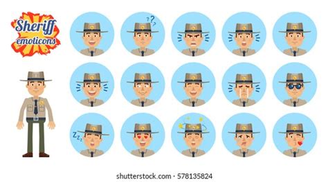 Big Set Sheriff Emoticons Policeman Emojis Stock Vector Royalty Free