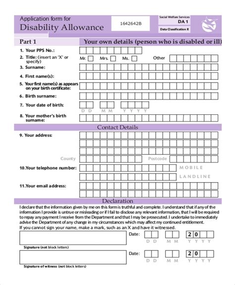 Printable Application For Disability