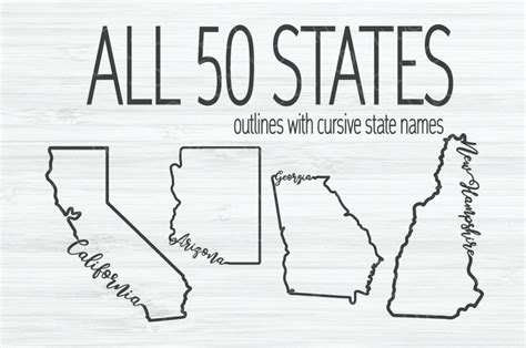 All 50 States Outline Svg Bundle United States Svg Us Outlines Svg