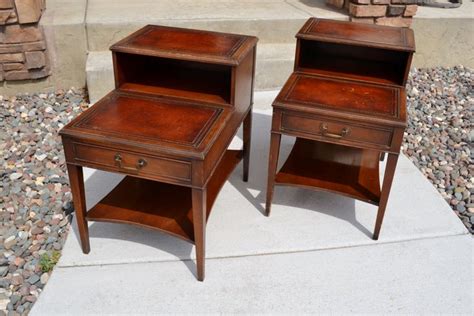 Perfect accent pieces for any room in your home! Set of Vintage Mahogany Leather Top Step End Tables and ...