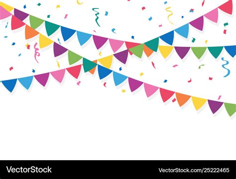 Party Flags With Confetti And Ribbons Royalty Free Vector