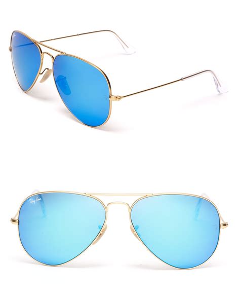Ray Ban Mirror Aviator Sunglasses In Blue Matte Gold Blue Lyst