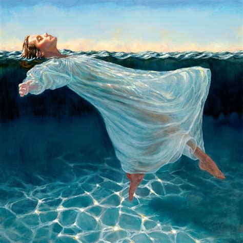 Image Size 12 X 12 Oil On Panelwoman Floating In Water Above And