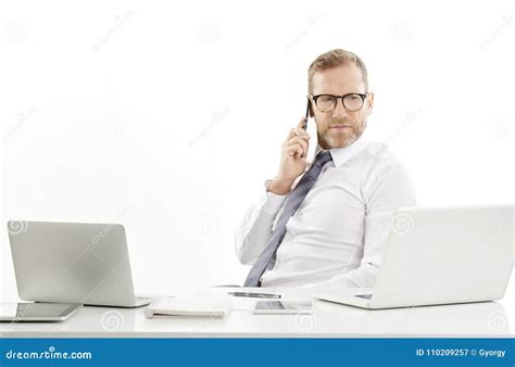 Busy Male Broker With Mobile Phone Stock Image Image Of Corporate
