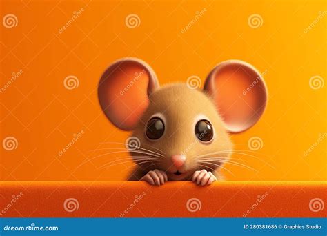 Cute Little Mouse On Orange Background Closeup Generative Ai Stock