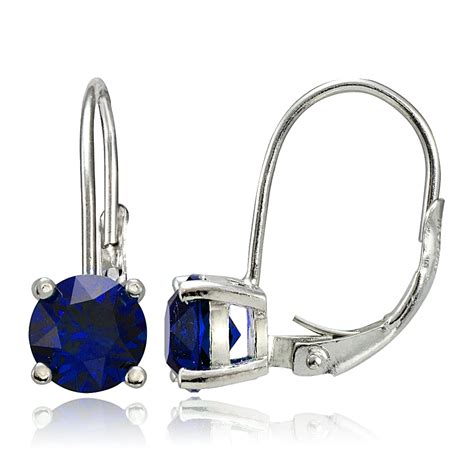 Sterling Silver Ct Created Blue Sapphire Leverback Earrings