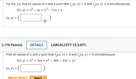 Solved For F X Y Find All Values Of X And Y Such That Chegg Com