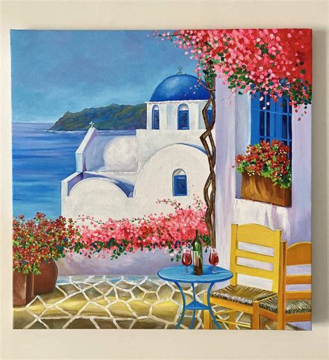 Acrylic Painting On Canvas Santorini Greece Imagicart