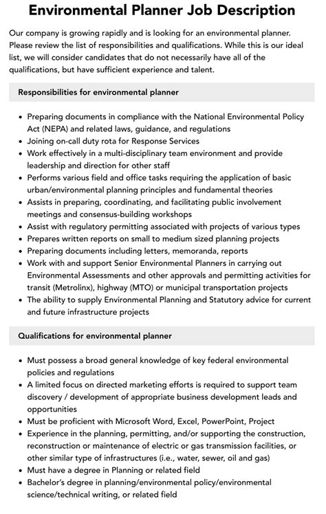 Environmental Planner Job Description Velvet Jobs