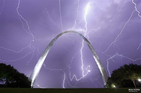Lightning Filling The Sky Over The Gateway Arch At Night Lightning