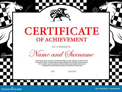 Certificate Of Achievement Horse Race Winner Stock Vector