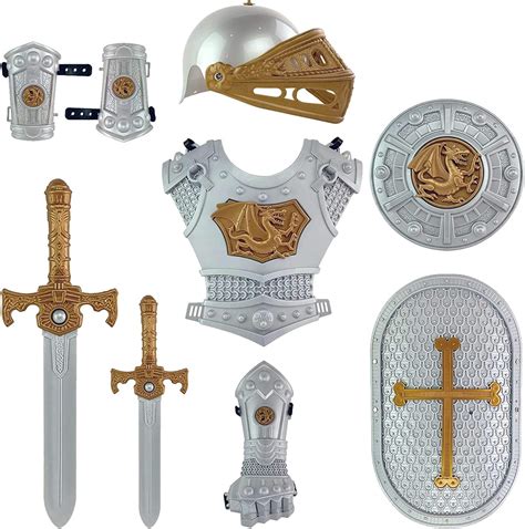 Medieval Knight In Shining Armor Pretend Role Play Plastic Toy Costume Set With