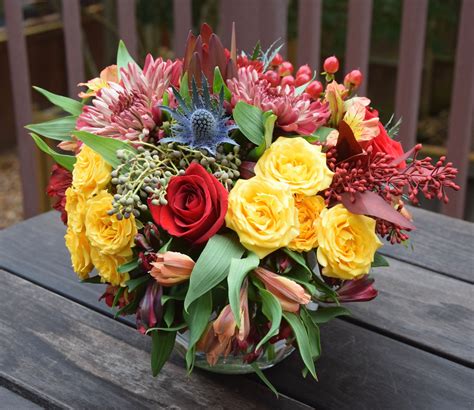 Autumn Is Here Fall Flower Arrangement With Berries And Thistle Spray