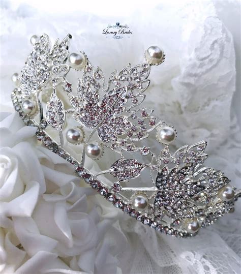 Crystal Wedding Tiara With Silver Leaves Luxury Tiaras
