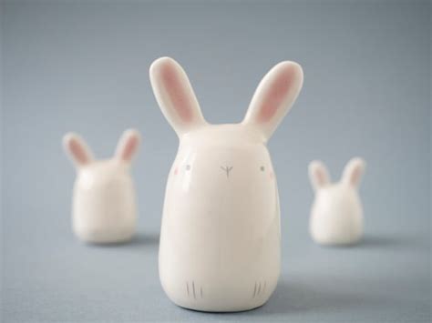 Ceramic White Bunny Figurine A Cute Easter Bunny Handmade In Etsy