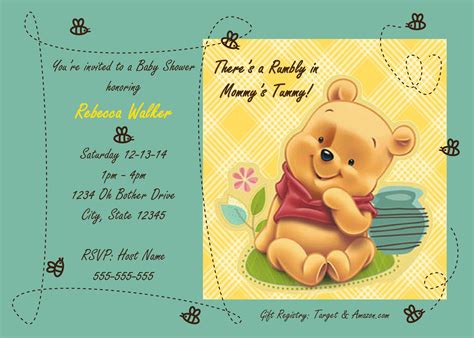 You can pick up a set of stamps at the craft store with all the winnie the pooh characters or have a custom made stamp with any graphics and images that you like straight off the pages of the storybook. Winnie the Pooh - Baby Shower Invitation | Baby shower ...