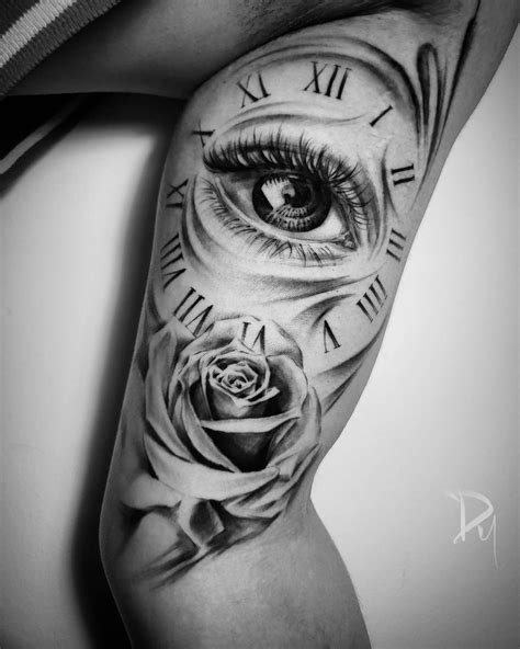 Awesome Eye Clock Rose Tattoo By Dylan C Single Rose Tattoos Rose