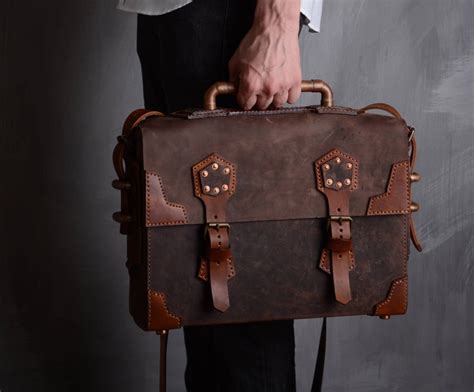 Steampunk Messenger Laptop Bag Leather Etsy