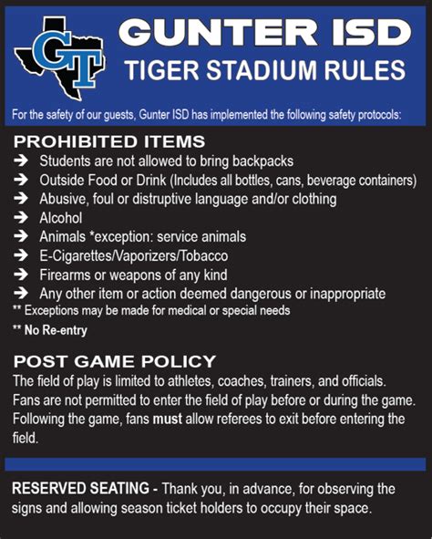 Tiger Stadium Rules Gunter Isd