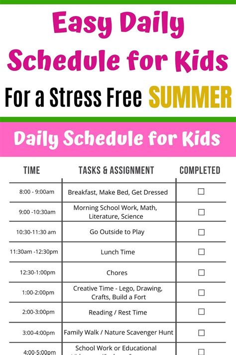 Free Printable Daily Schedule For Kids At Home Artofit