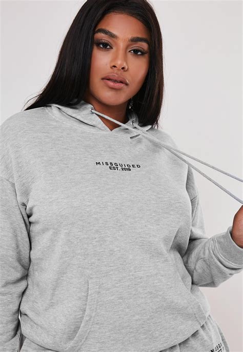 Plus Size Gray Missguided Hoodie And Joggers Co Ord Set Missguided
