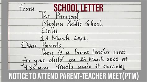 Notice To Attend Parent Teacher Meetptmletter From Principalschool