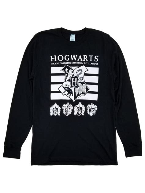 Harry Potter Mens Black Hogwarts Graphic Tee Long Sleeve T Shirt Small