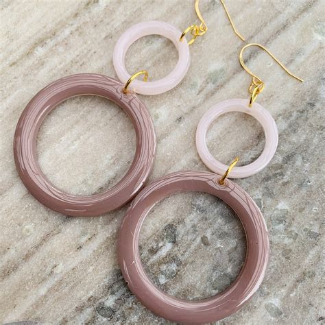 Dusty Rose Resin Hoop Earrings Double Open Circle Earrings Etsy