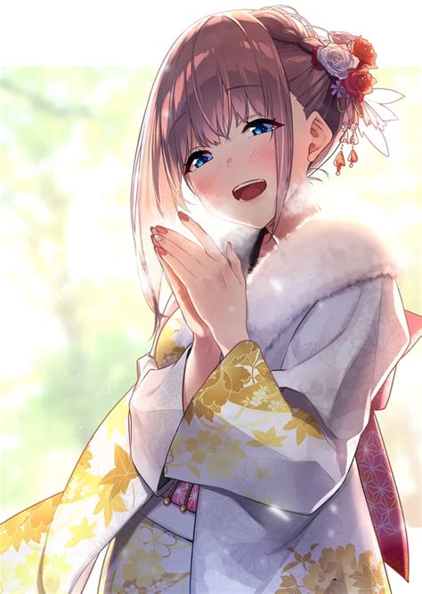 Beautiful Anime Kimono Girl With Flower Buckle 2k Wallpaper Download