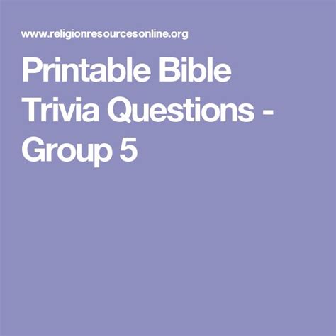 Printable Bible Trivia Questions Group 5 Bible Facts Health Risks