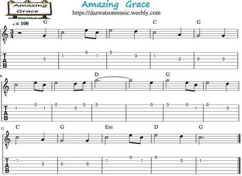 Amazing Grace Easy Guitar Tab For Beginners Easy Guitar Songs Easy Guitar Tabs Guitar Tabs Songs