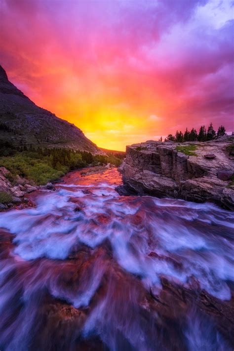 Swift Sunrise Over Swiftcurrent Landscape Waterfall Beautiful