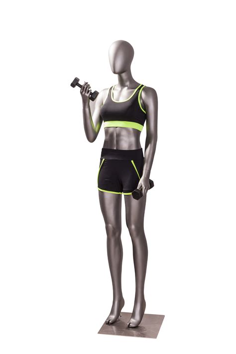 Sports Egghead Female Mannequin In Exercising Pose 2 Metallic Grey