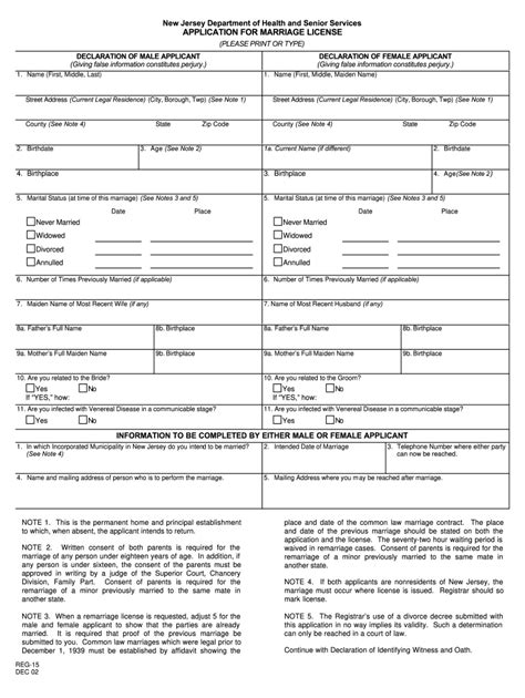 New Jersey Marriage License Application Form Fill Out And Sign Online