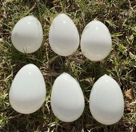 6 Vintage Hand Blown Milk Glass Nesting Eggs Size Of Regular Chicken