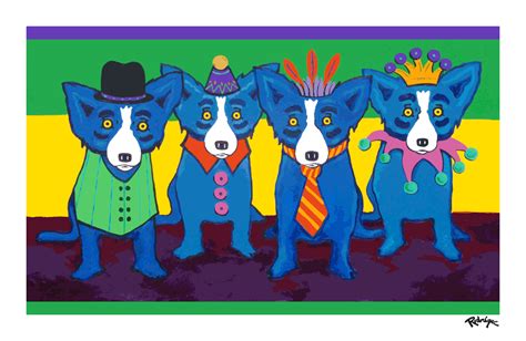 Four For Mardi Gras George Rodrigue Studios Blue Dog Painting Blue