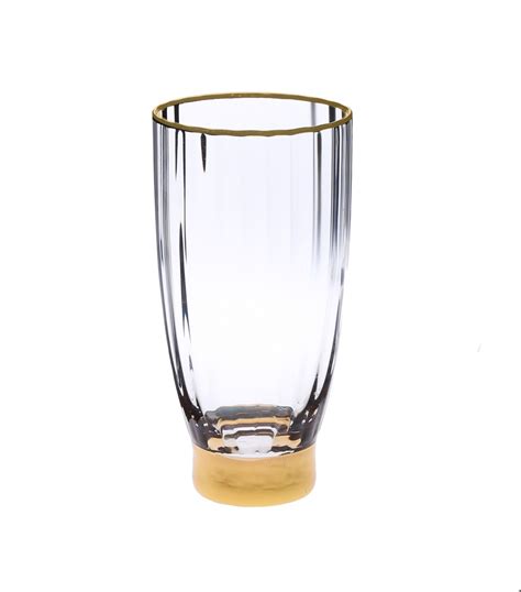 Set Of 6 Straight Textured Water Tumblers With Gold Base And Rim World Art Glass Murano