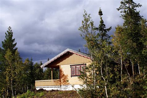 Typical Norwegian Rural Cottage With Breathtaking Landscape And