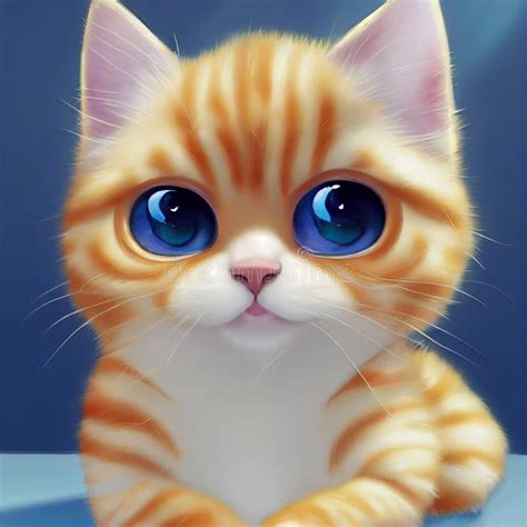 Cute Adorable Big Eyes Kitty Kitten Cat Portrait Orange Chubby Stock