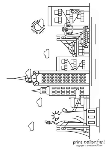 Drawing of a new york street (source : New York City skyline - Print Color Fun!
